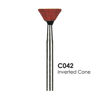Red/Coral Mounted Grinding Stones - C042- Inverted Cone (100 pcs)