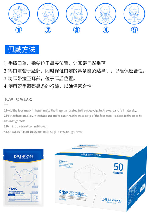 DR.MFYAN KN95 Respirator Mask – Box of 50 Individual Packed